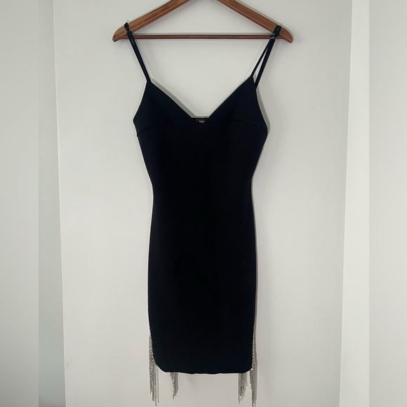 Black spaghetti strap dress with double sequence slit. Size small. Never worn. - Picture 4 of 5